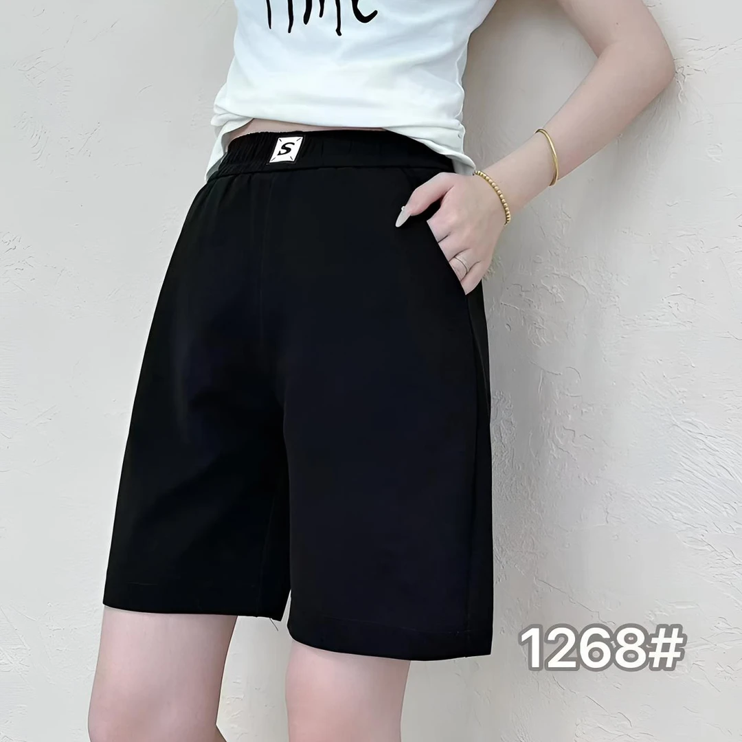 【玲子现货】1268 薄款弹力五分裤黑色直筒裤百搭裤子女