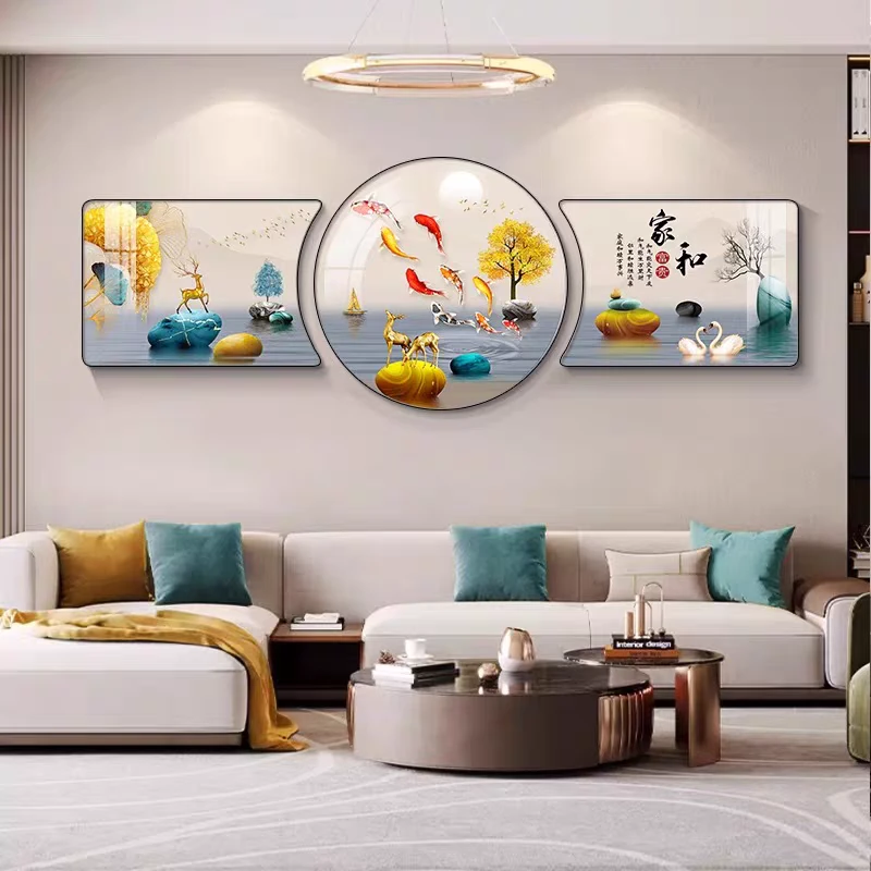 L02客厅沙发背景墙装饰画挂画高档现代轻奢壁画墙壁家和三联墙画