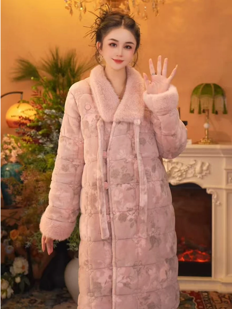【出水芙蓉长款】2025冬季新款气质时尚保暖加厚夹棉甜美外穿家居服