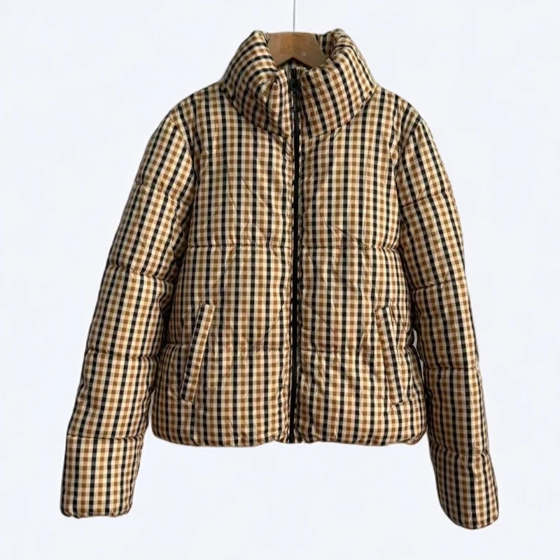 艳儿家【专柜撤回立领格纹棉服】厚款时尚秋冬棉服外套保暖短款