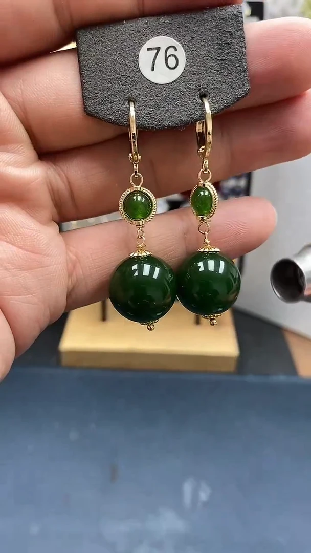 和田玉银S925镀金镶嵌耳饰尺寸16mm耳扣00