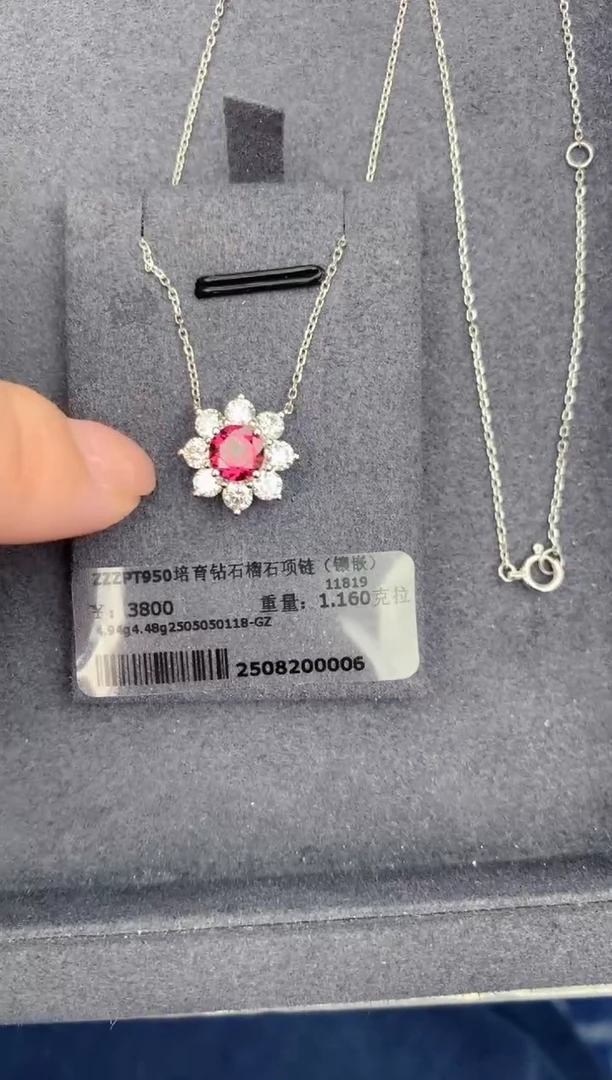 颈饰铂Pt950镶嵌石榴石1.1ct镁铝榴石  GF 定制