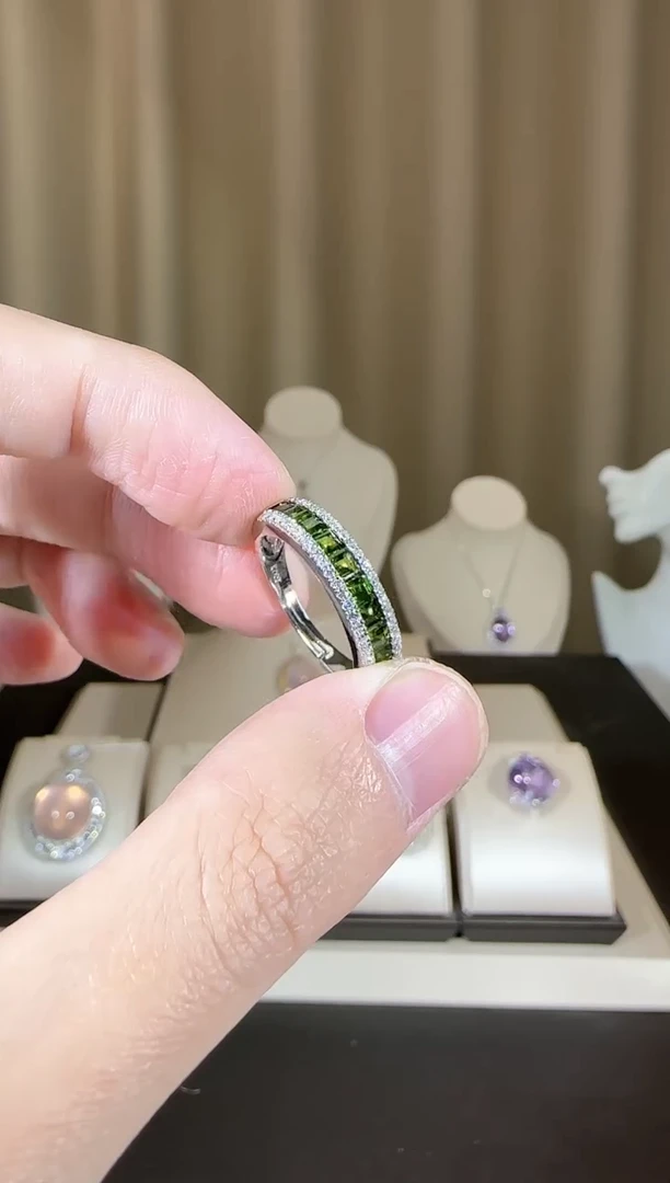 【闪购商品】透辉石排戒银S925镶嵌设计款