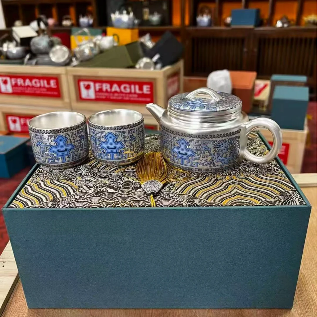 22小青龙汉瓦壶银器两杯高端茶具套装
