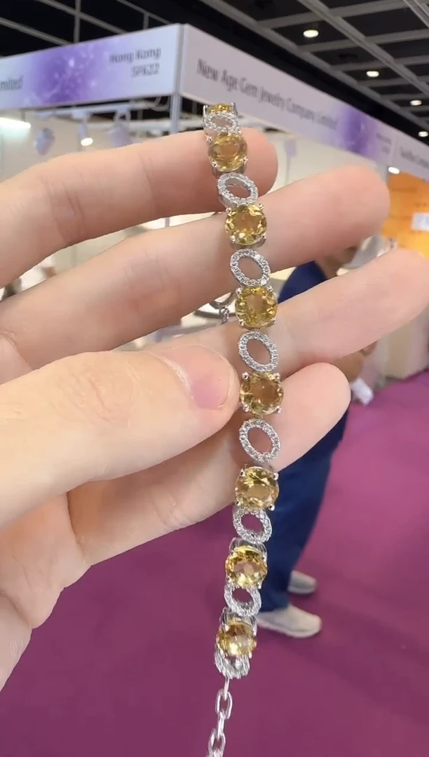 银S925镶嵌手链黄晶7mm精致款