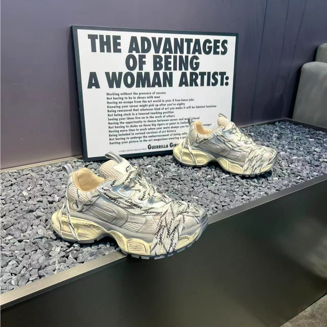 YS-秋季宽面厚底增高字母鞋带高品质巴家时尚男士潮流百搭老爹鞋