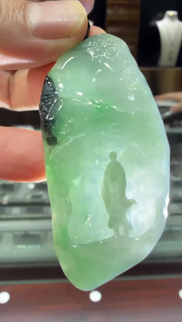 未镶嵌挂件翡翠A货翡翠孤品国雕谢林工