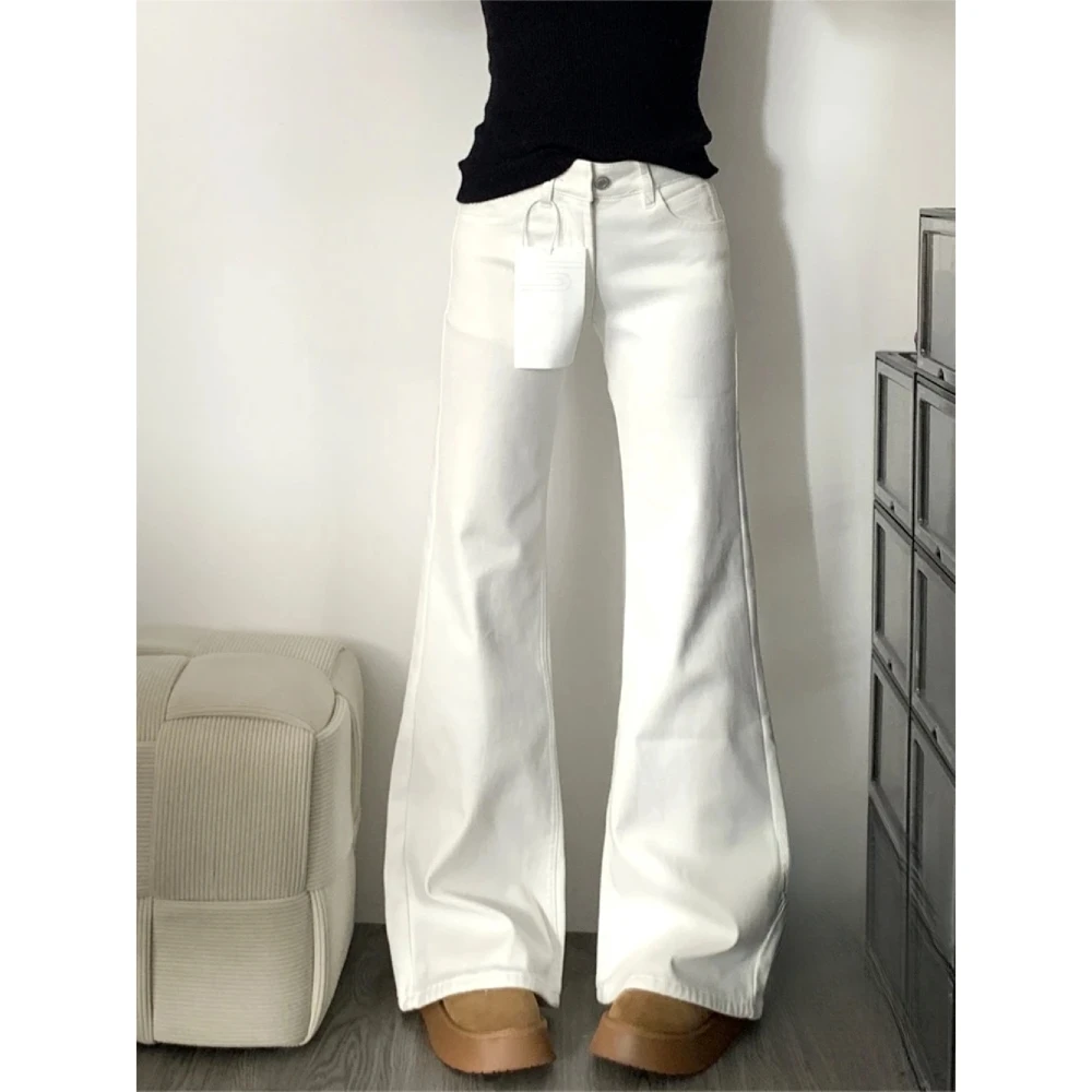 美式复古不贴腿直筒微喇牛仔裤女2025春季新款高级感拖地阔腿裤子