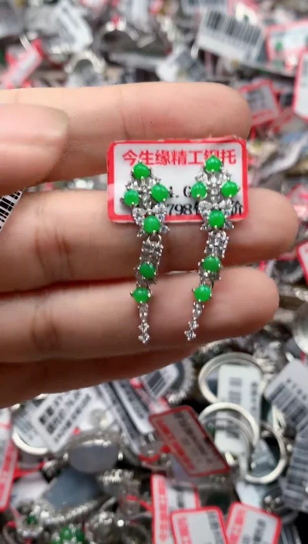 银S925镶嵌戒指翡翠天然A货缅甸翡翠