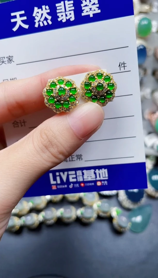 银S925镶嵌翡翠耳饰317