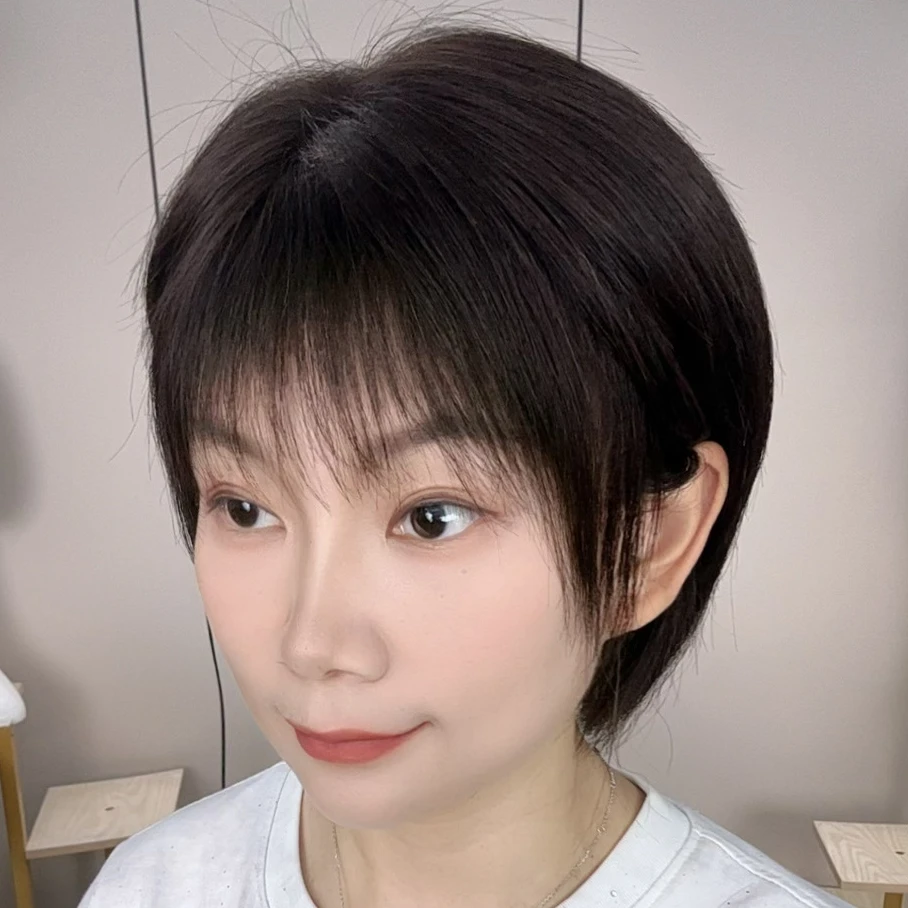 XP01夏季真发全手织层次轻薄全手工双递针假发套