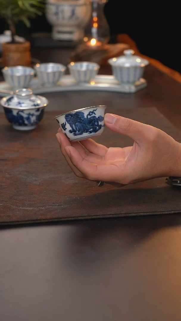 手绘狮子杯单只包银口