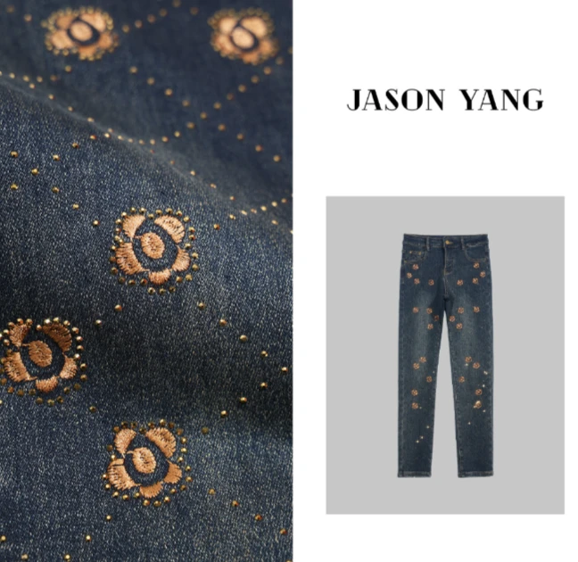 9831新款长腿秘密烫钻碎花时尚显瘦牛仔裤