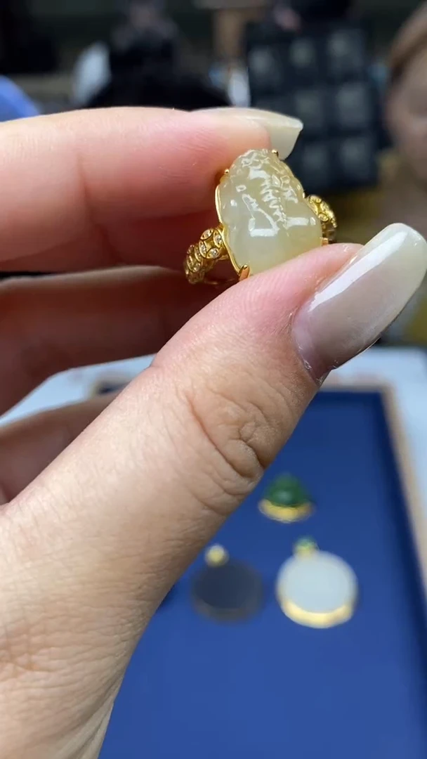 银S925镶嵌戒指和田玉多样性发其一-戒指-J1890