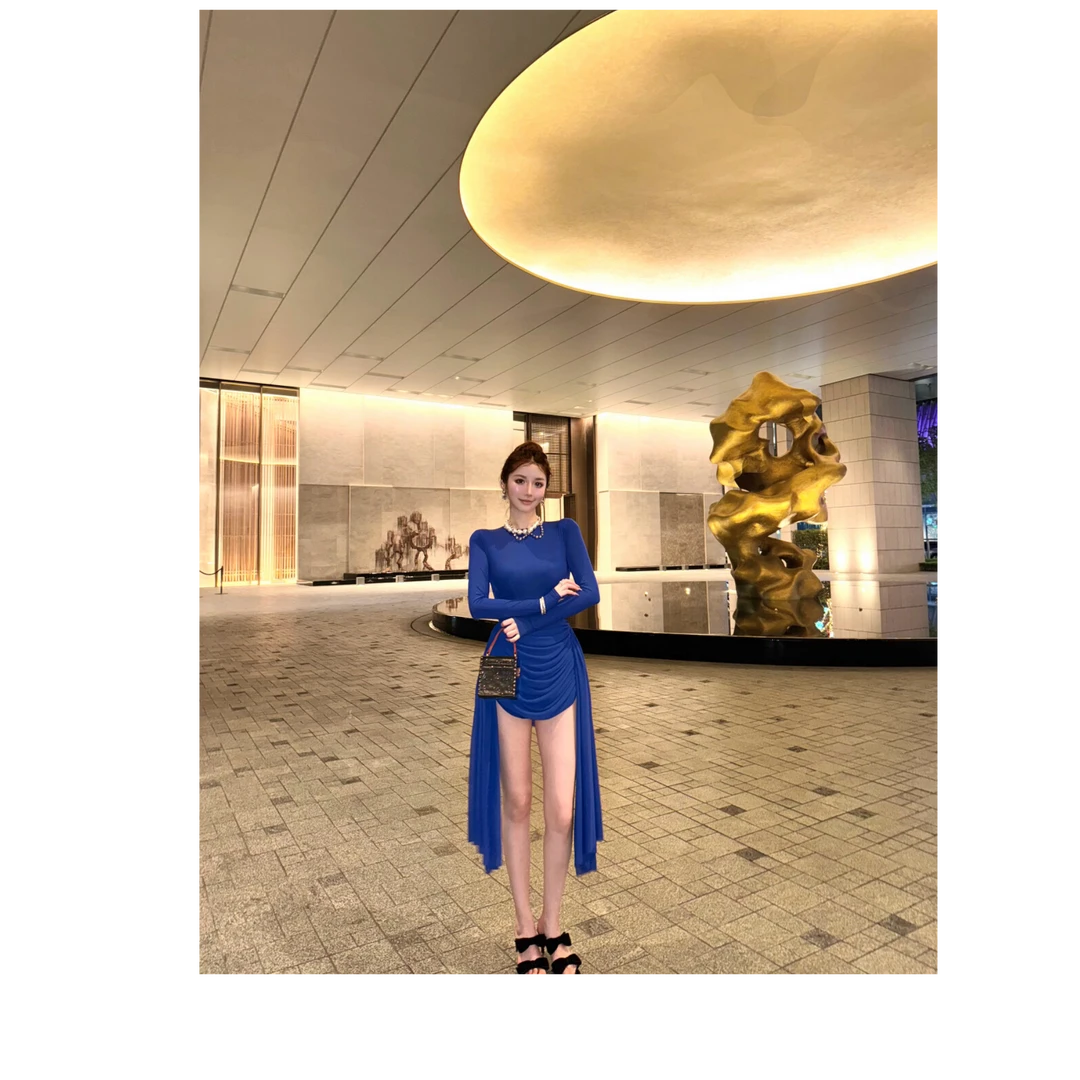 海妖风蓝色修身连体上衣和裙裤（低温手洗）