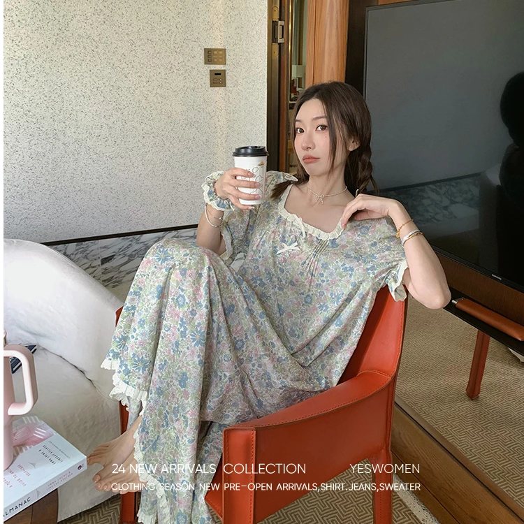 【清】晚安鸢尾香·短袖睡裙夏季睡衣薄款家居服XY53312D3366