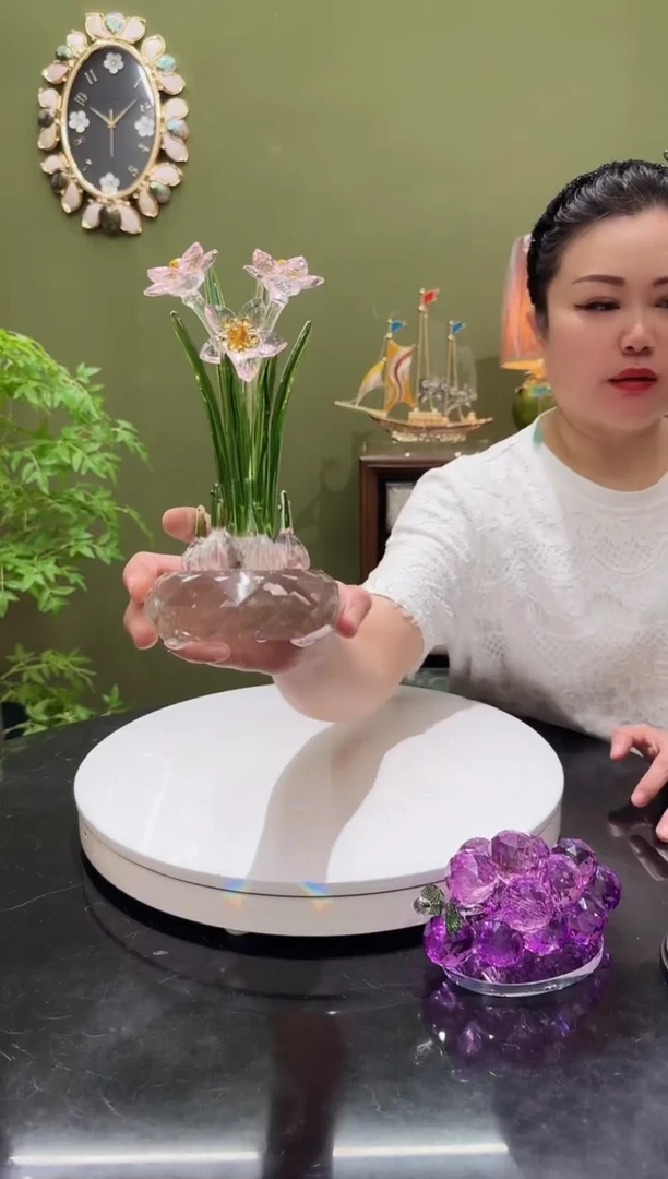 人造水晶粉色水仙花 摆件