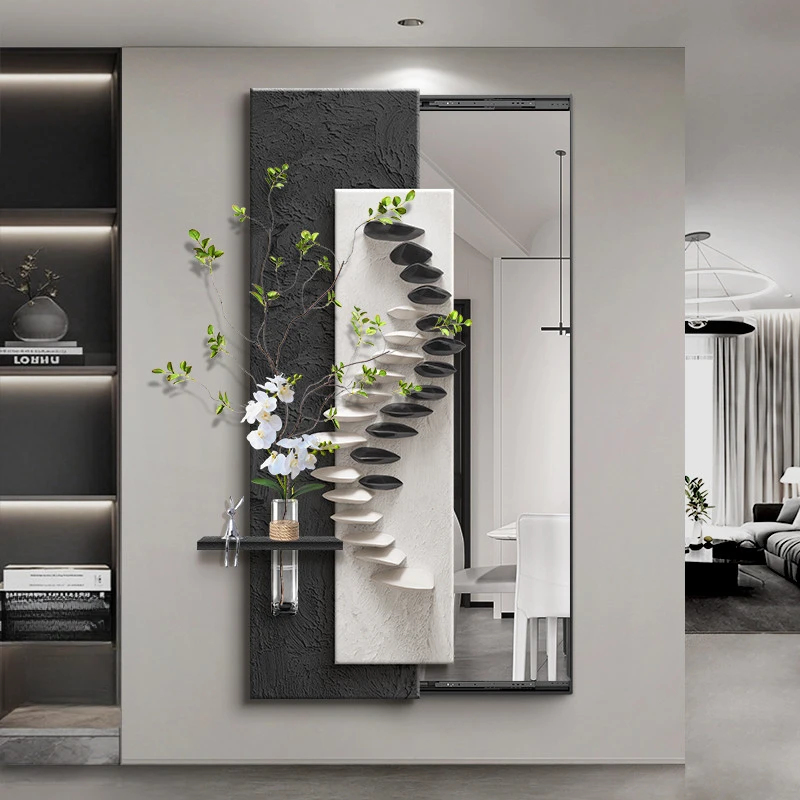 简约可推拉全身镜隐藏式穿衣镜大白墙装饰画隐形镜子暗藏玄关挂画