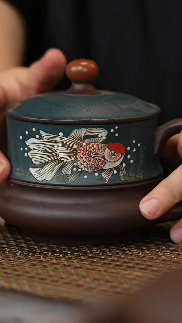 茶杯紫砂粉浆鸿运当头