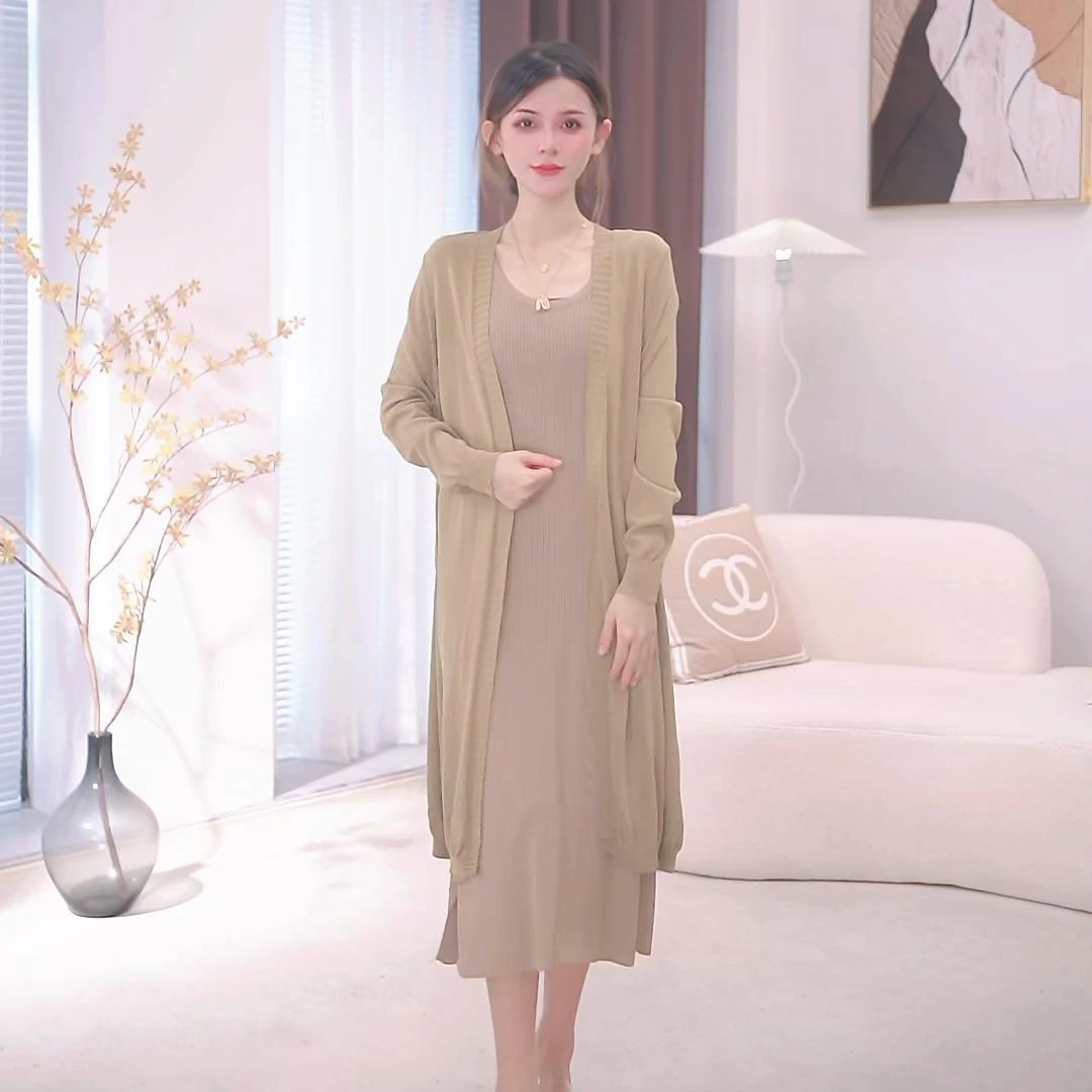 #3896长款防晒针织开衫女夏季新款亚麻薄款罩衫小个子外搭空调衫