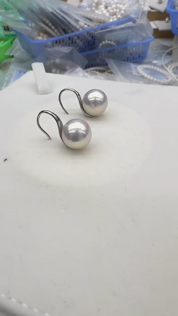 银S925镶嵌耳饰淡水珍珠13-14mm 高跟鞋