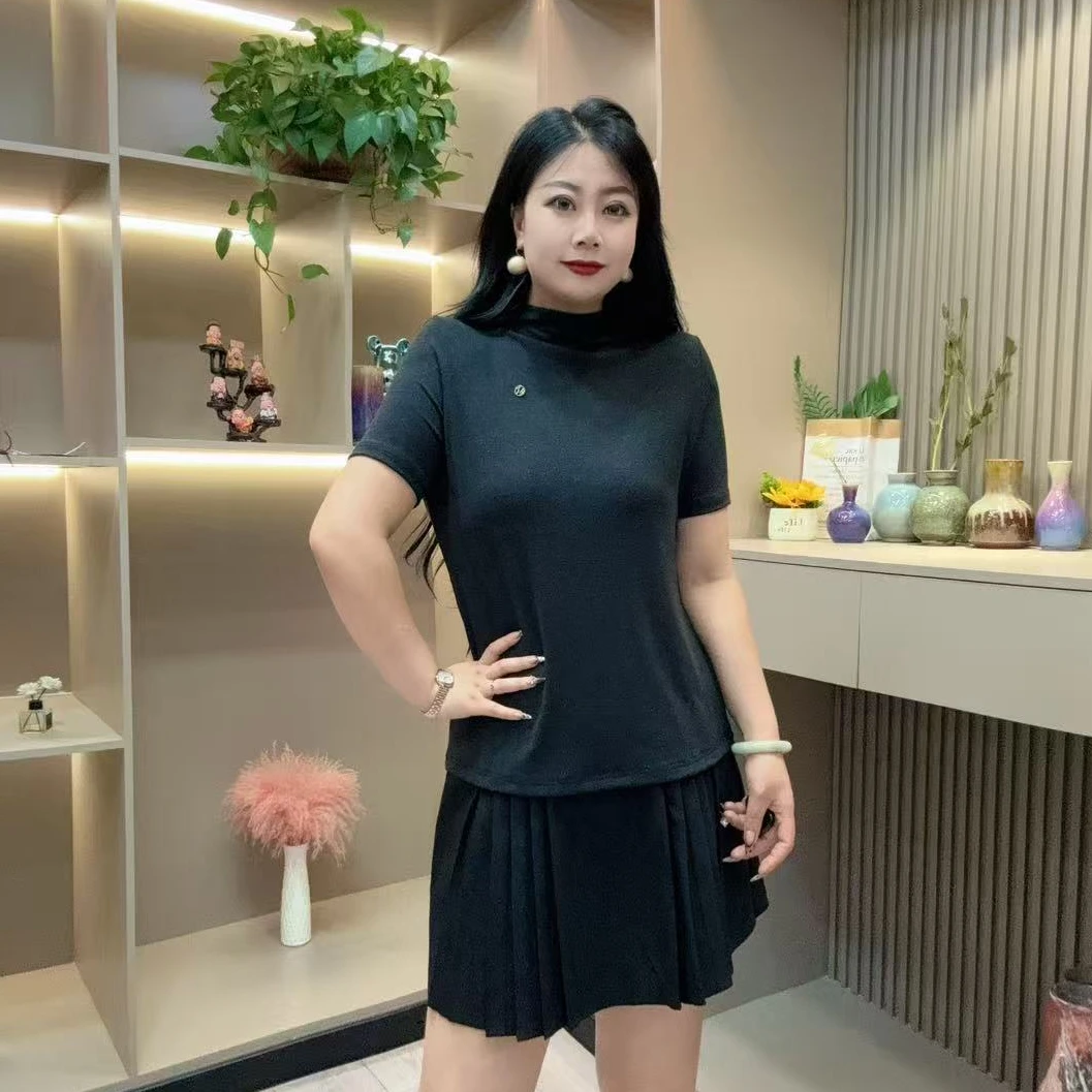 秋季半袖-千 25676秋季新款高领亲肤透气高级气质修身百搭半袖