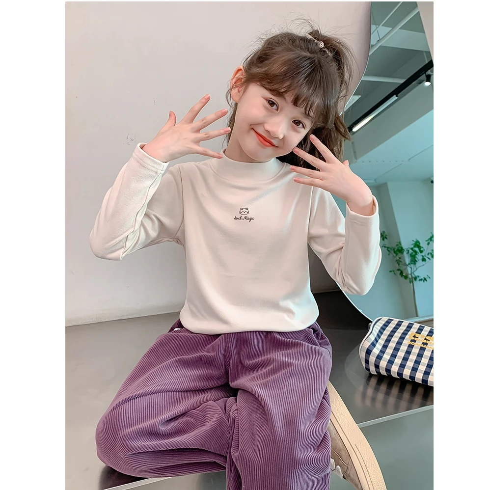 儿童半高领德绒打底衫秋冬中大童小女孩洋气时髦长袖保暖内搭上衣