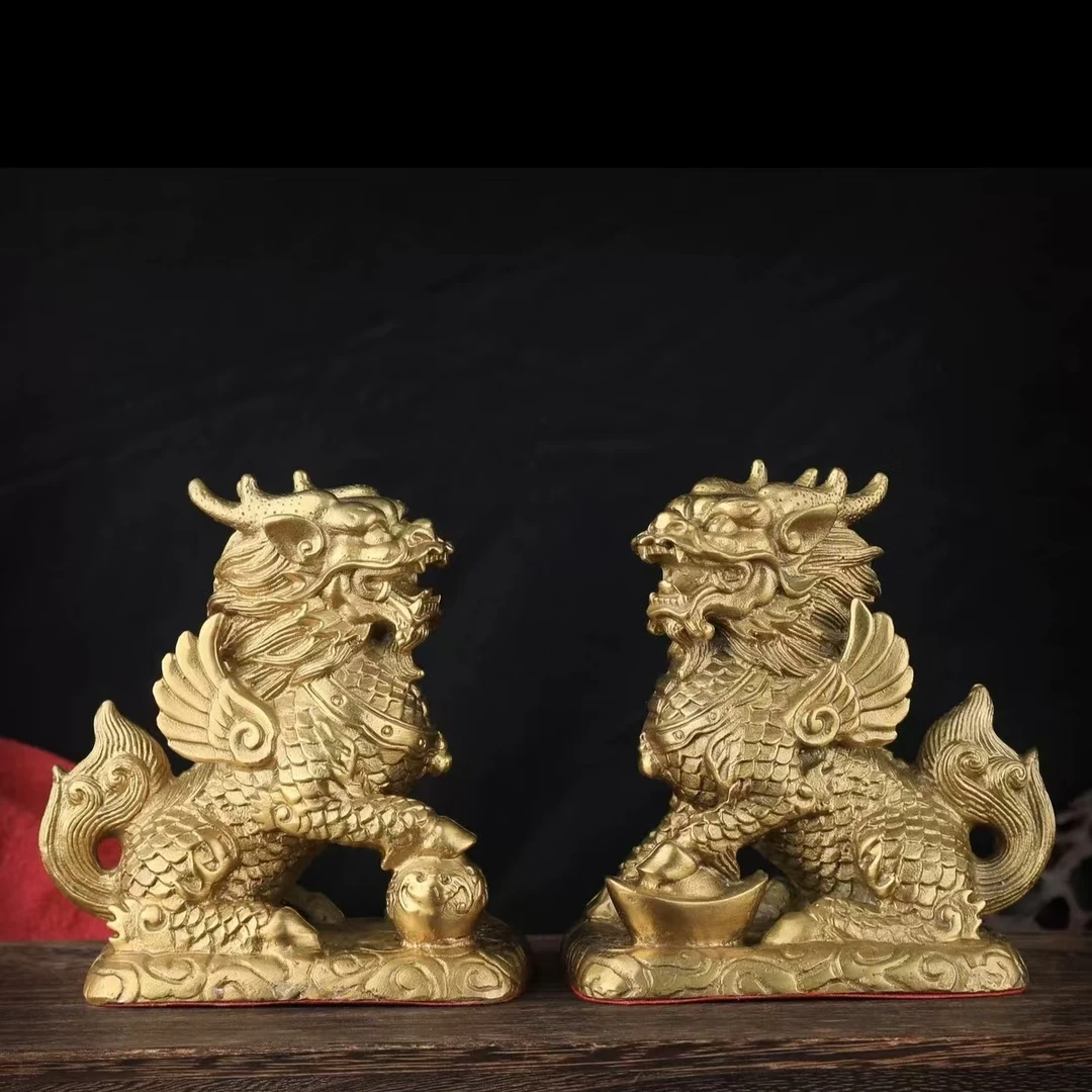 黄铜麒麟摆件家用客厅店铺办公室装饰品复古个性高档送礼佳品