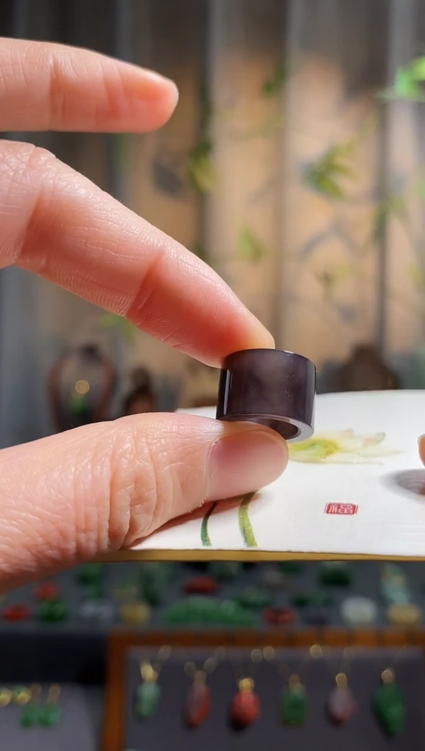 【闪购商品】和田玉戒指未镶嵌，烟紫跑环,10以内