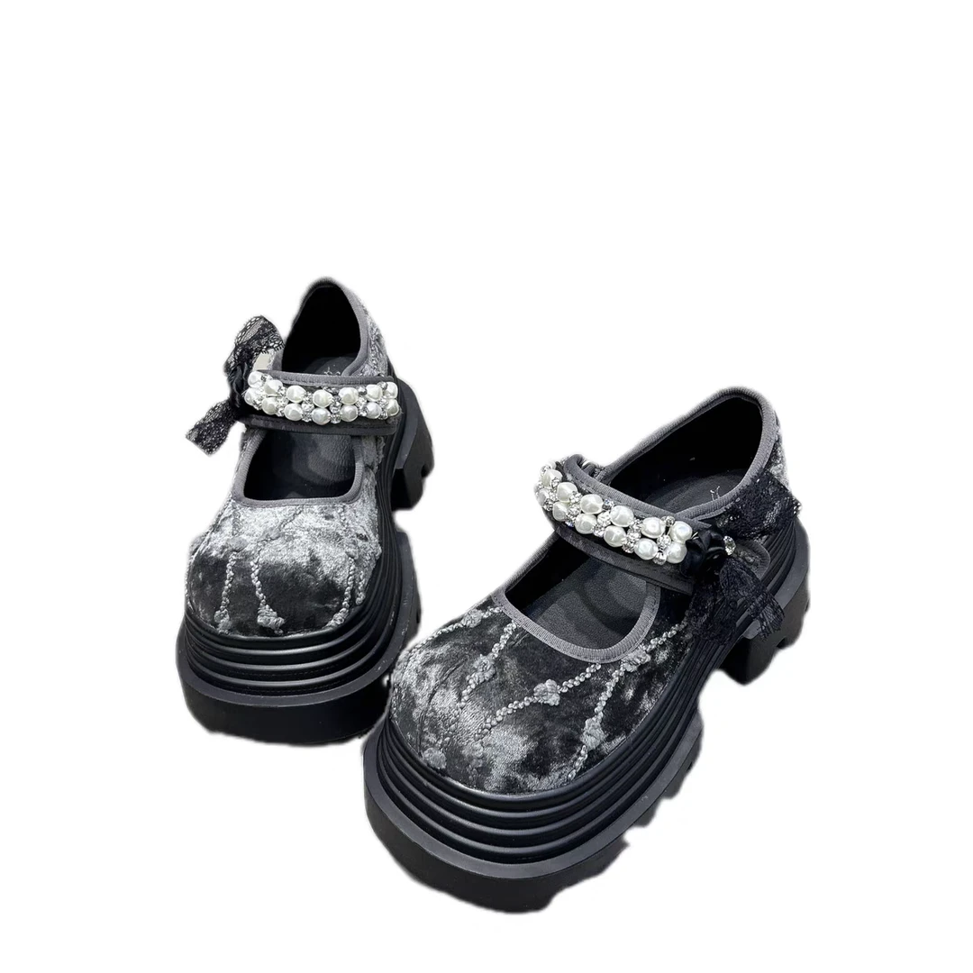 2271-7欧货珍珠一字带圆头松糕厚底玛丽珍女鞋