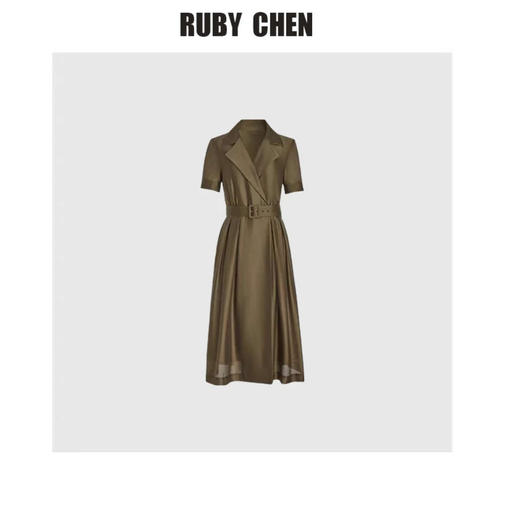 TrumAcme~2025夏季新品通勤设计感拼接西装领连衣裙