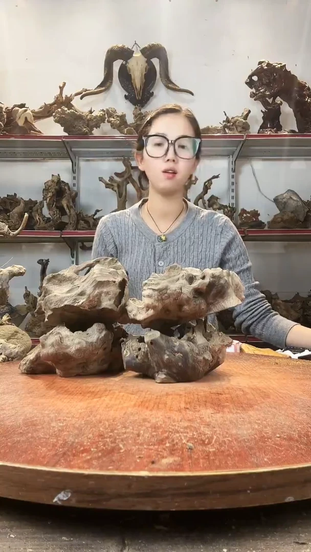 木凤****云黄荆随型风化镂空底座摆件无漆无蜡 4个