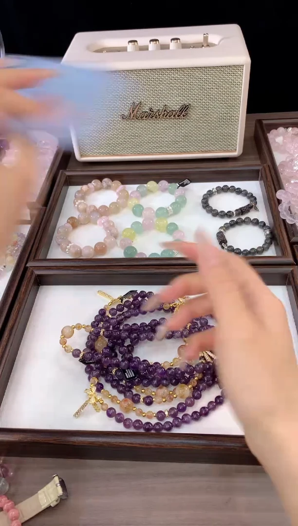 未镶嵌手链水晶桃禧 乌拉圭紫水双圈