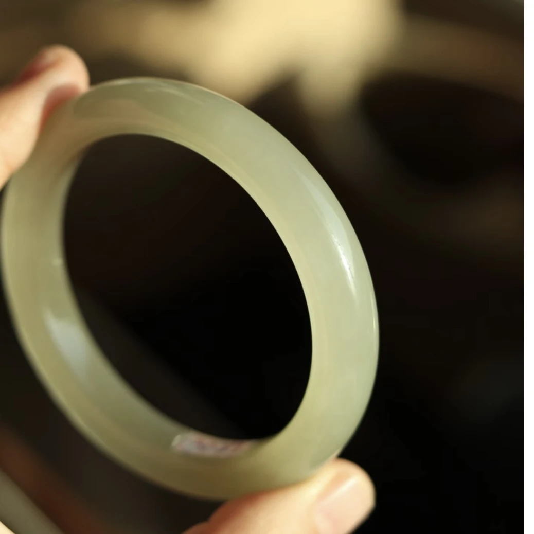 【浅晴水手镯】新疆和田玉 浅晴水手镯 冰晴手镯 浅绿 卡13mm厚10mm