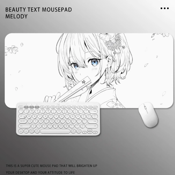 kuroha欲语鼠标垫超大黑白线条女孩电竞游戏滑鼠垫学生书桌键盘垫