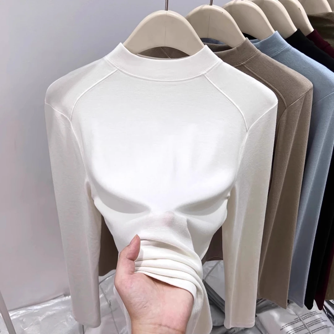 半高领气质打底衫女2025新款修身显瘦春秋内搭可外穿设计感长袖女