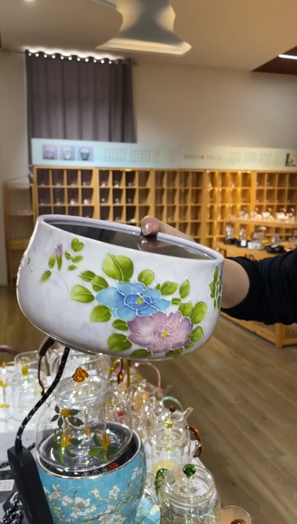 手工艺品玻璃手绘电陶炉陶总堂牡丹
