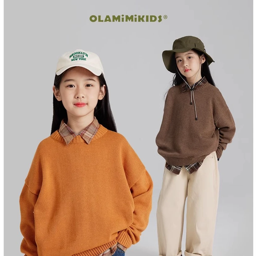 OLAMIMI定制 2023秋 亲子 两色复古休闲简约百搭日常毛衣上衣