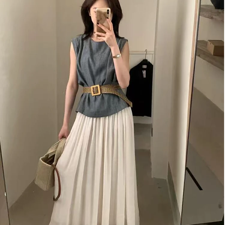 5968大理古镇~复古度假感编织腰带半身裙