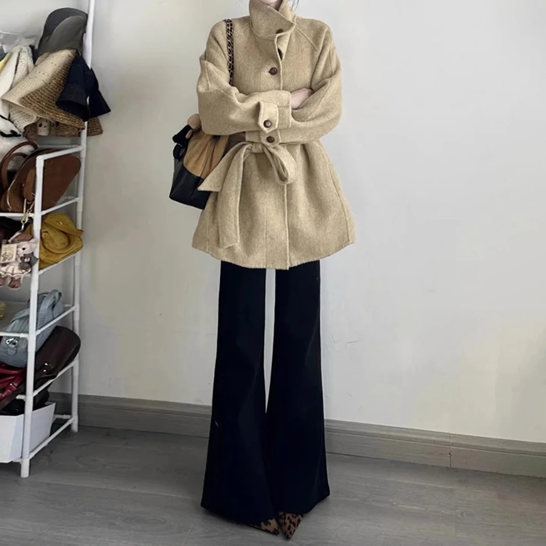 高个子加绒加厚黑色微喇牛仔裤女秋冬新款宽松显瘦不贴腿喇叭裤