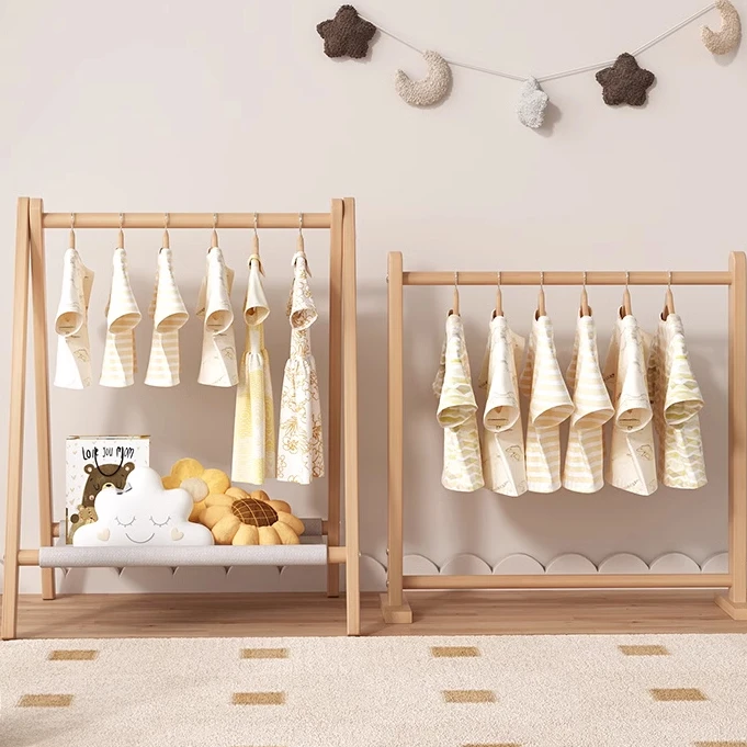 儿童挂衣架落地卧室婴儿衣架家用宝宝落地实木衣帽架幼儿园收纳架