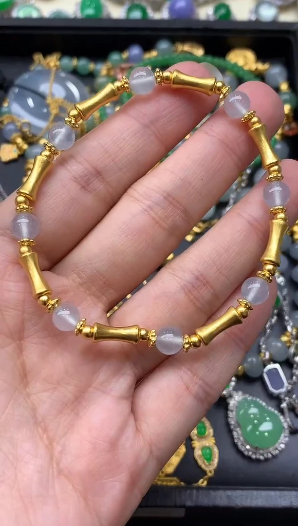 足金镶嵌手链翡翠650-中国好珍宝