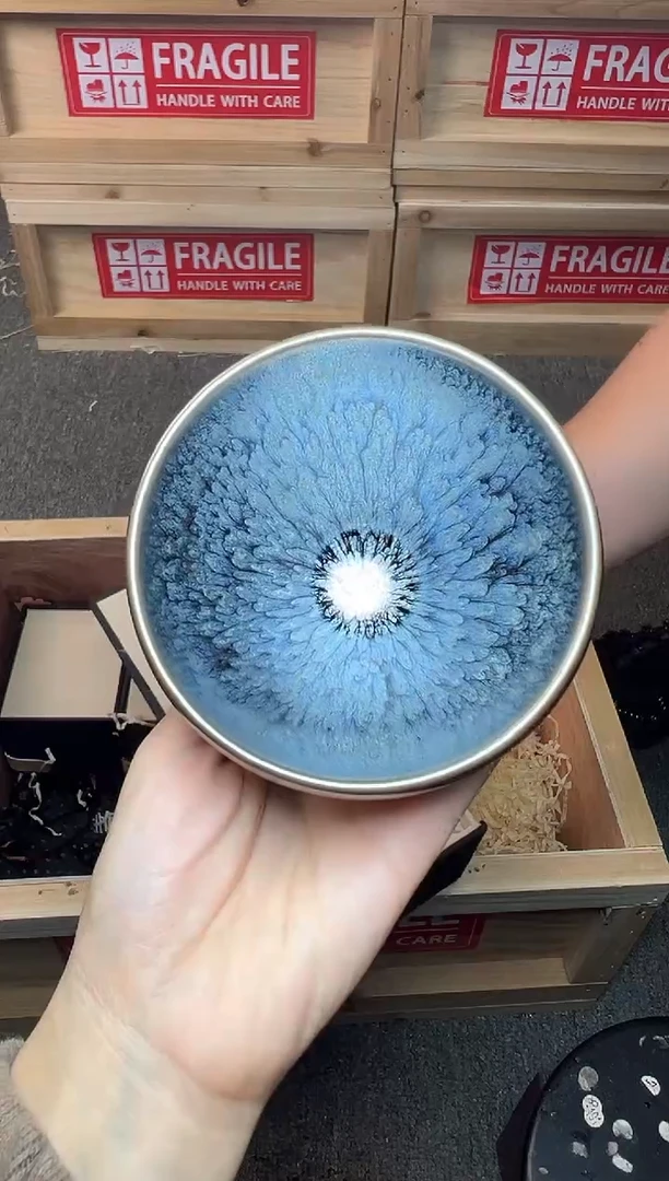 茶盏银蓝百花 建窑建盏主人杯