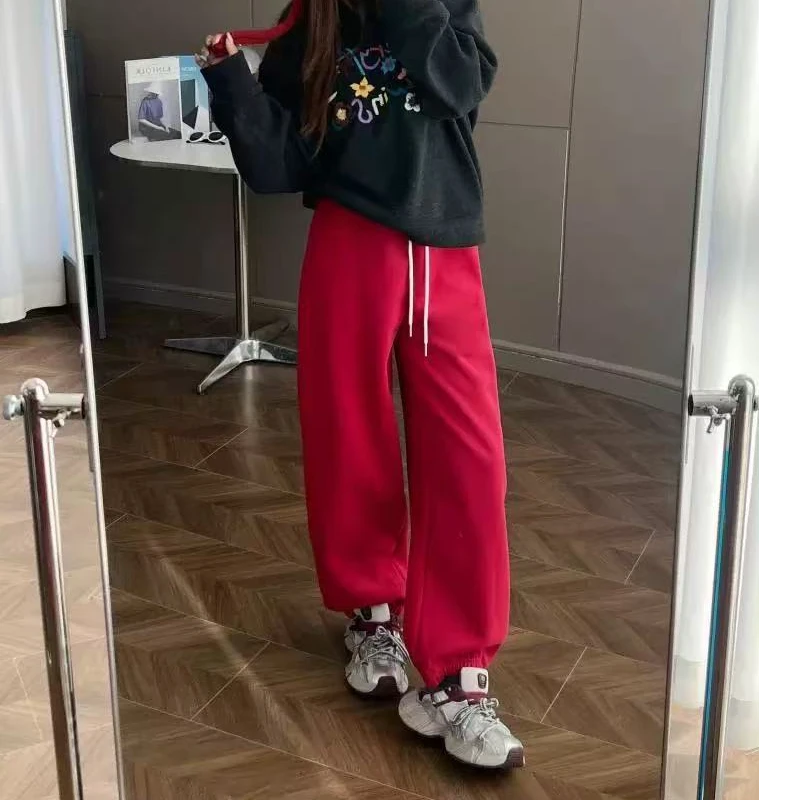 凯特丝蓓1184#两色！土星刺绣加绒加厚束脚卫裤休闲裤