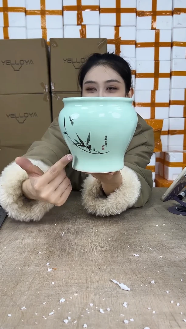 缸型浅绿竹子13x13