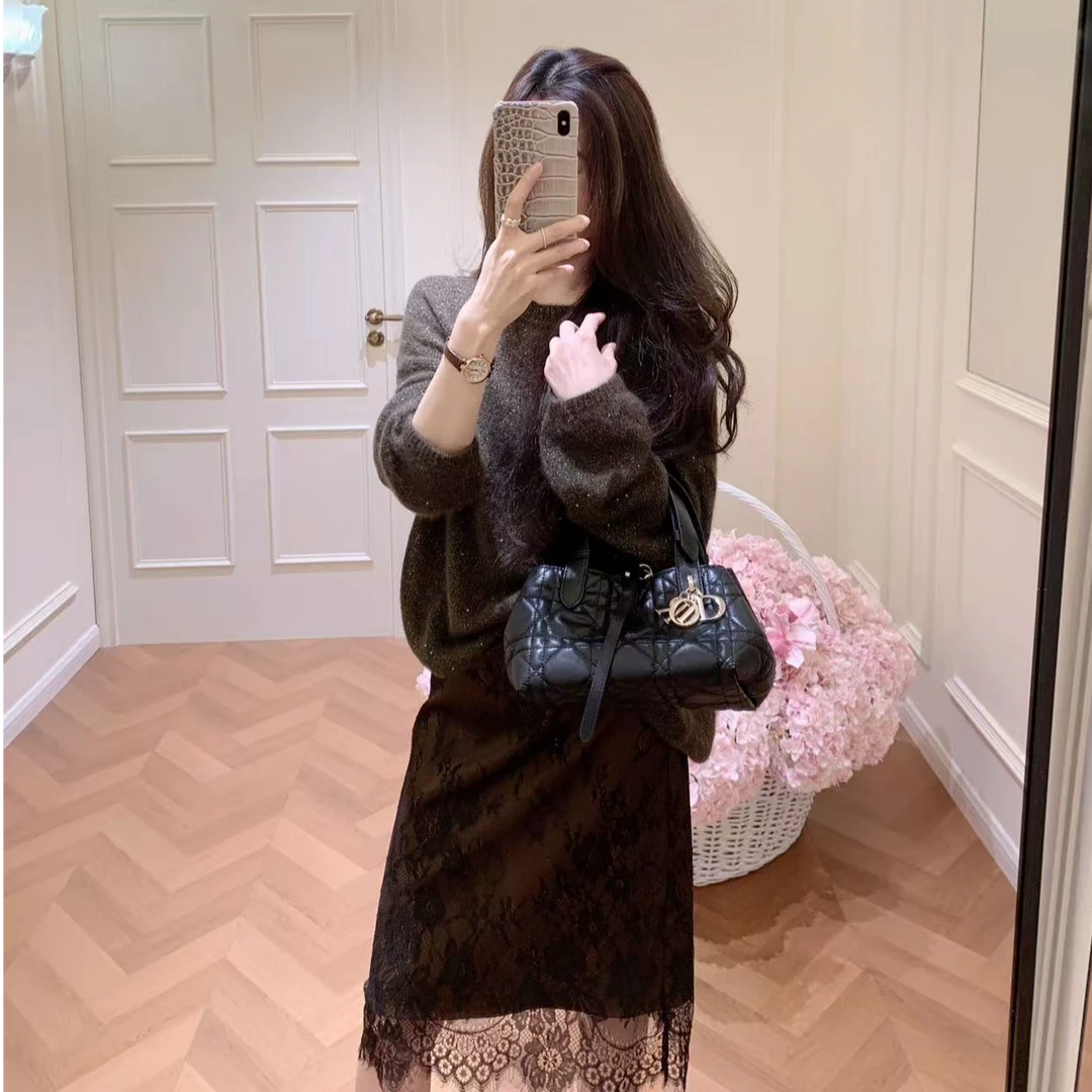 韩系设计感外穿长袖上衣气质显瘦性感辣妹半裙2025新款时尚套装女