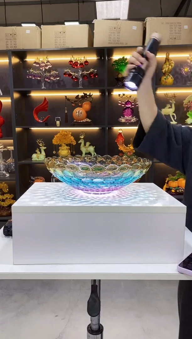 玻璃规则彩色果斗30cm