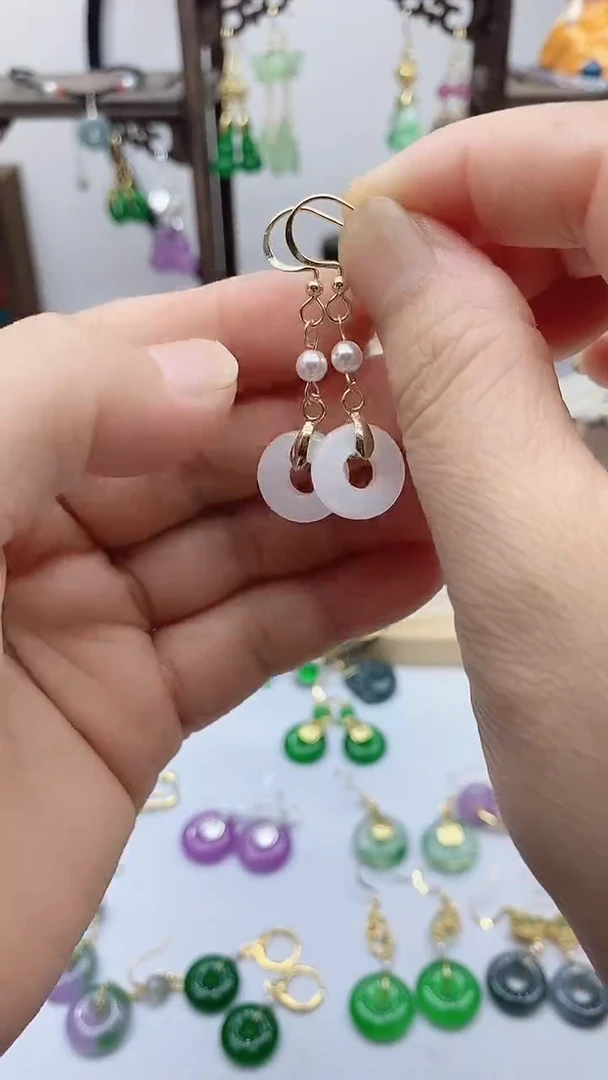 和田玉14K金镶嵌耳饰138