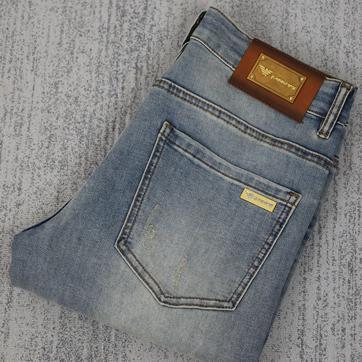 范希巴迪秋季新款复古蓝牛仔裤男修身小脚潮流弹力高端休闲长裤