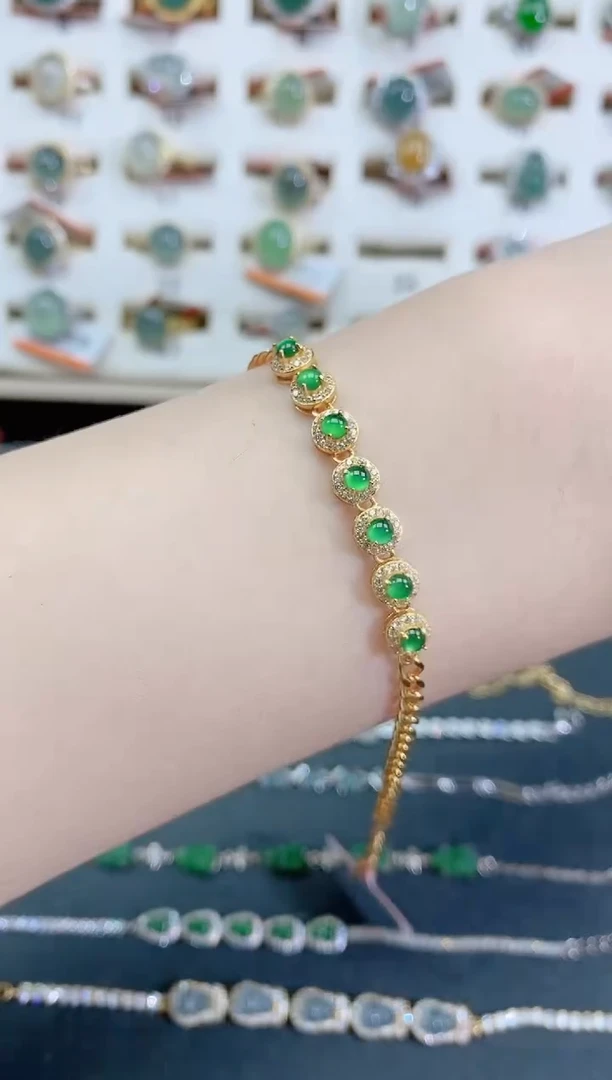 手链翡翠银S925镶嵌天然翡翠